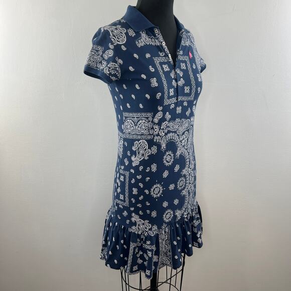 POLO RALPH LAUREN Blue White Cotton Bandana Print Short Sleeve Dress Girls XL - Picture 4 of 13